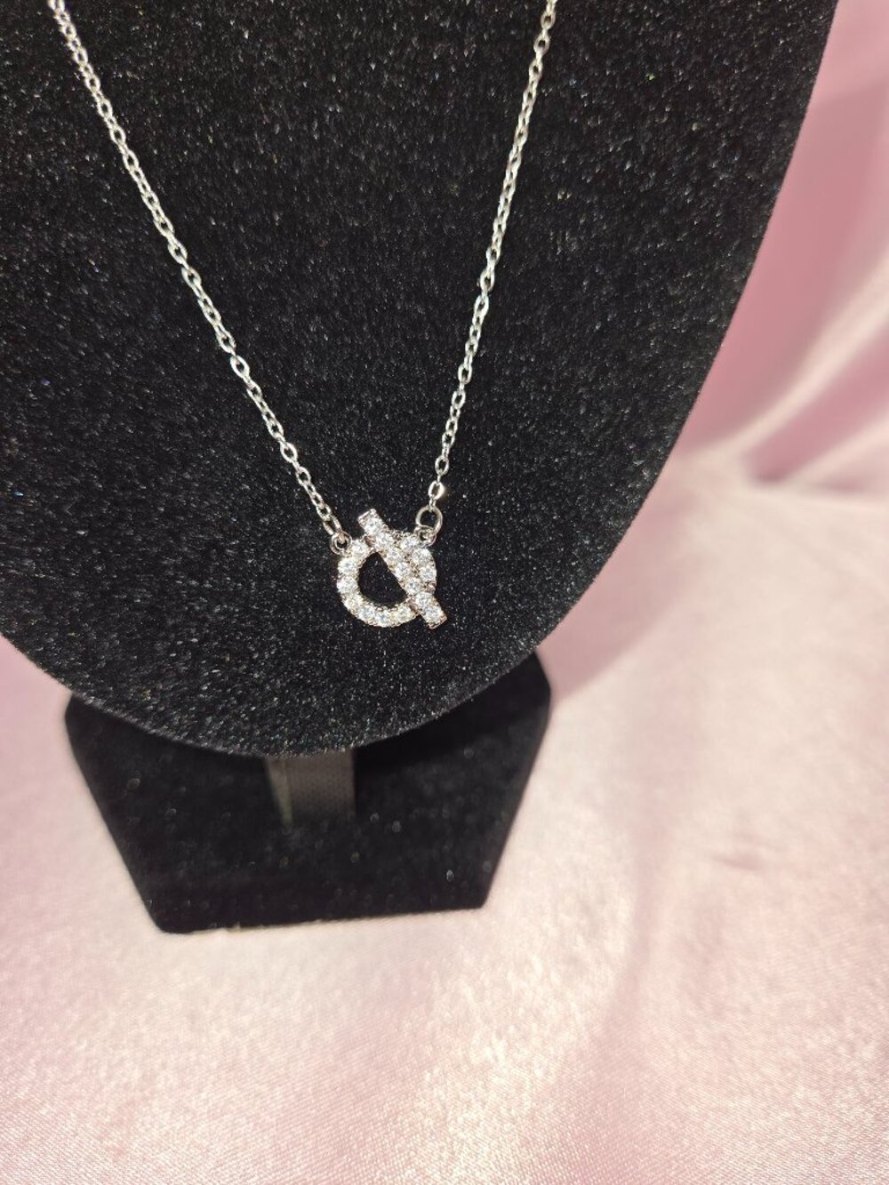 Silver Tone Crystal Pendant Necklace Dainty Minimalist Jewelry